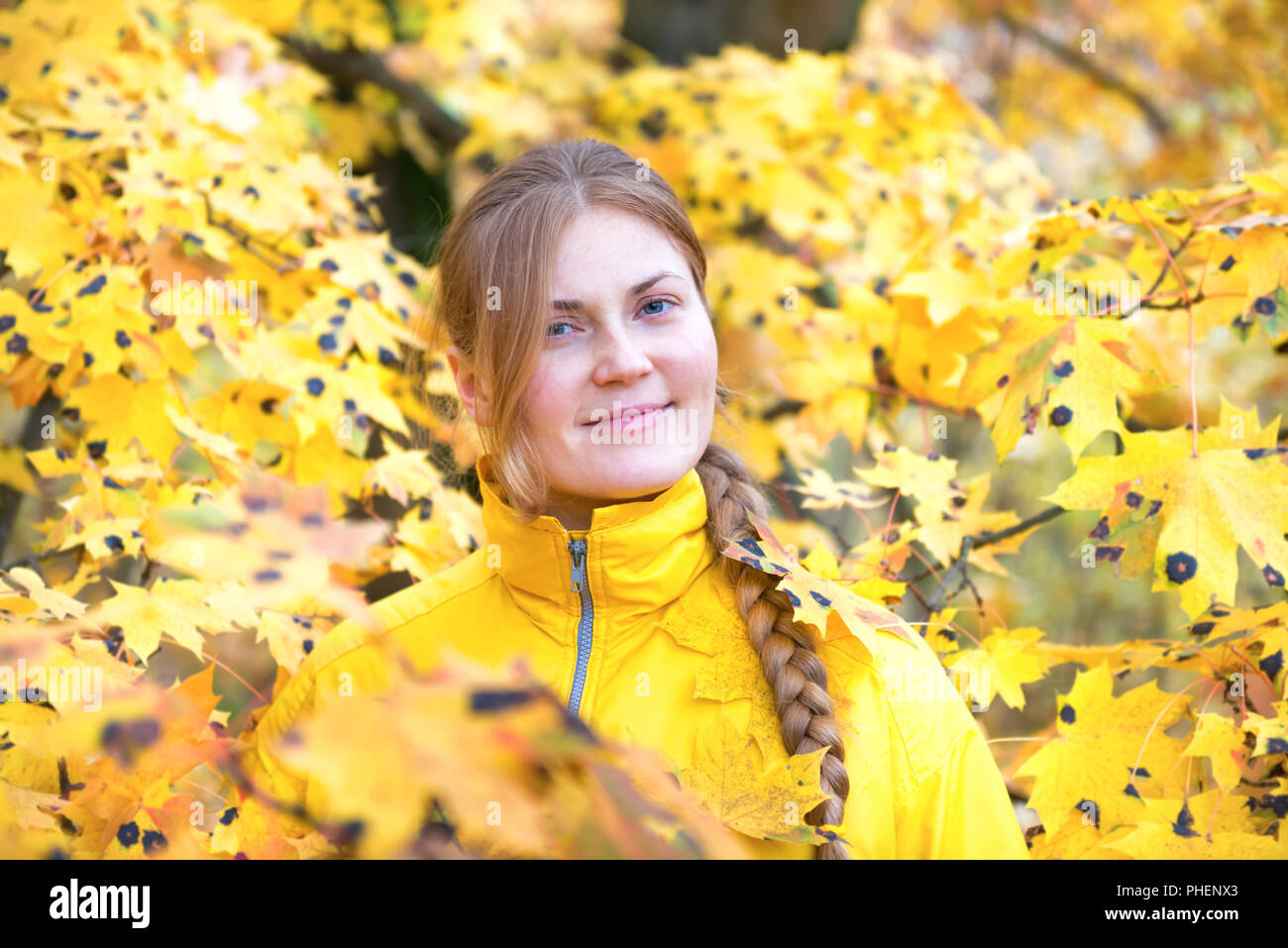Pretty woman with in the autumn park Stock Photo