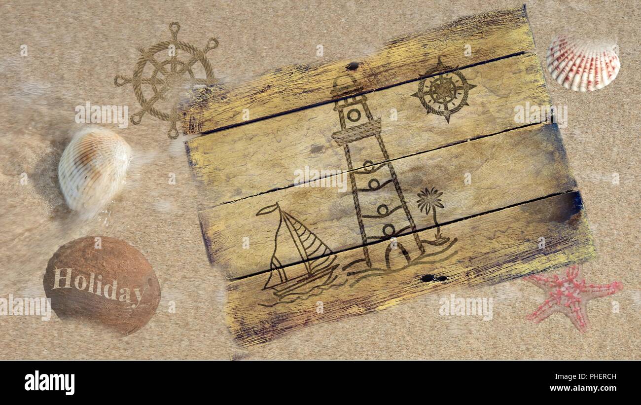 Wooden sign on the beach Stock Photo - Alamy