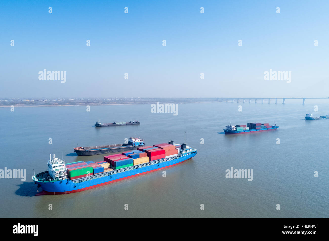 container ships closeup on yangtze river Stock Photo