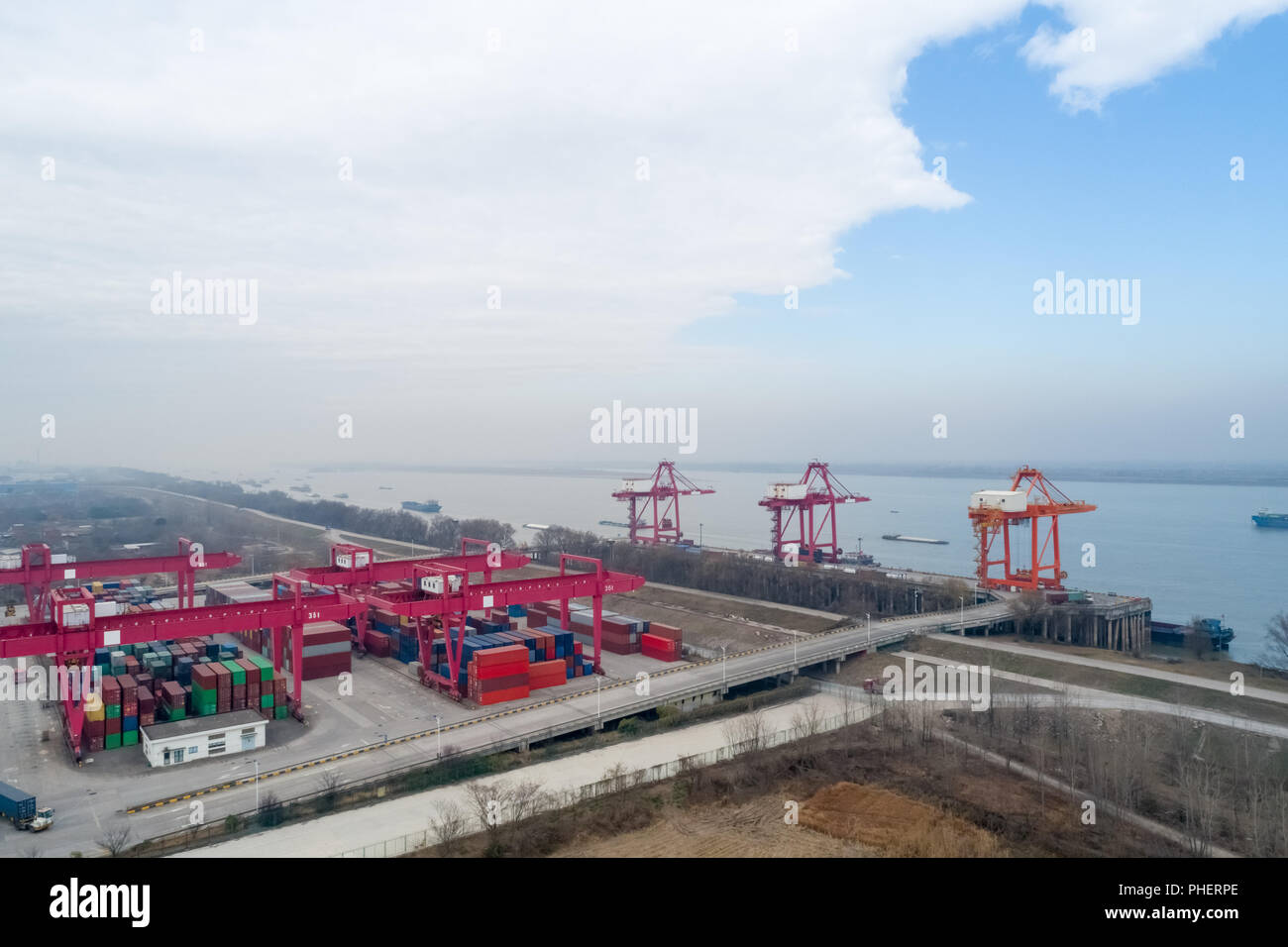 inland container terminal closeup Stock Photo