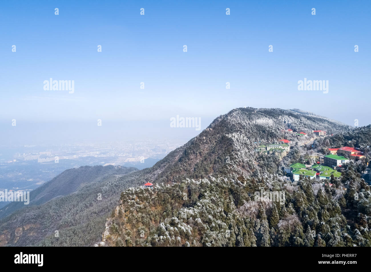 aerial view of lushan mountain in winter Stock Photo