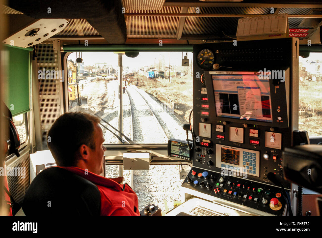 RailwayTrack construction machine in use Stock Photo Alamy