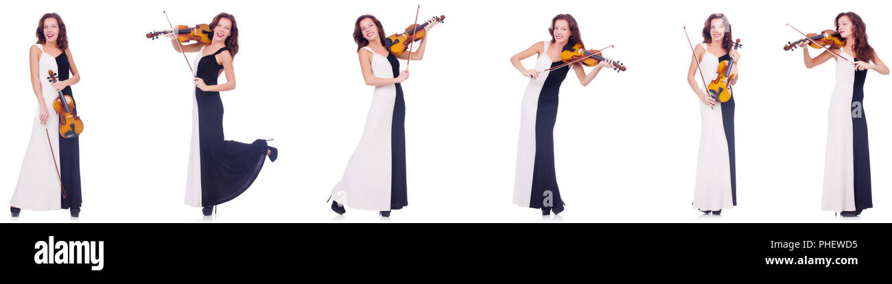 Woman playing violin isolated on white background Stock Photo - Alamy