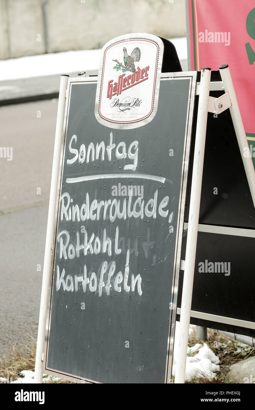 Advertising at a home-style restaurant in central Germany Stock Photo