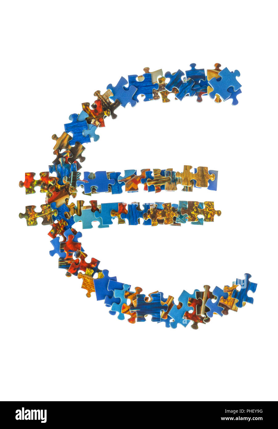 Symbol Euro made of puzzle pieces Stock Photo