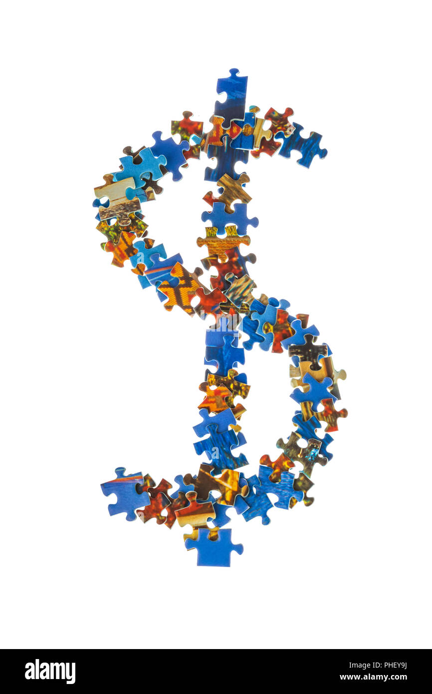 Symbol $ made of puzzle pieces Stock Photo