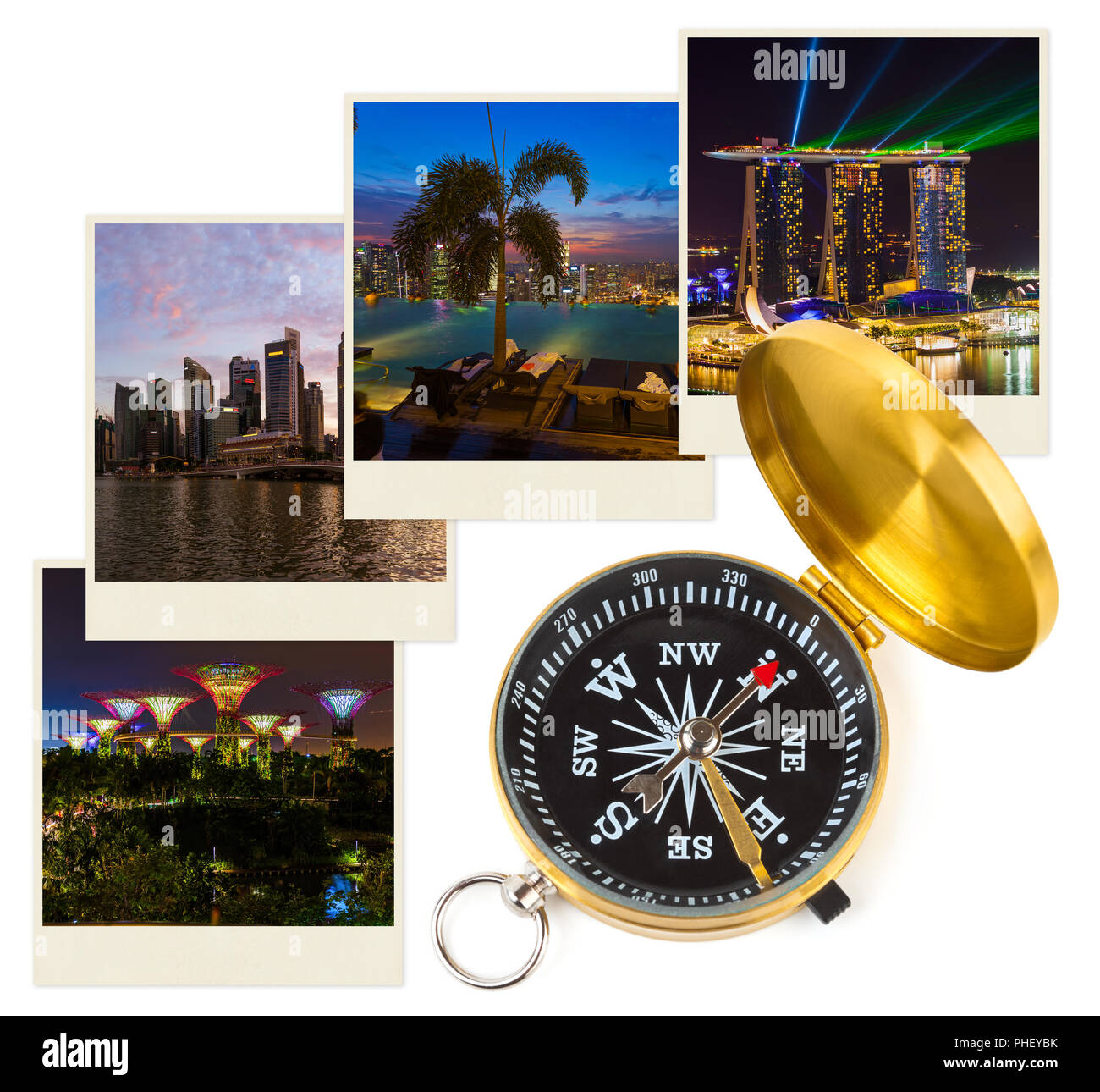Singapore travel images (my photos) and compass Stock Photo Alamy