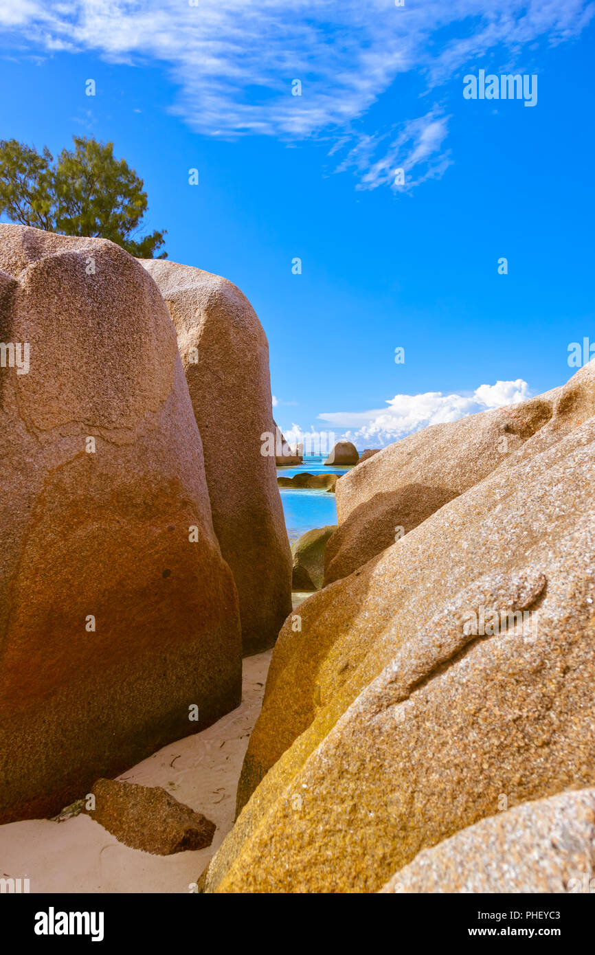 Beach Source d'Argent at Seychelles Stock Photo