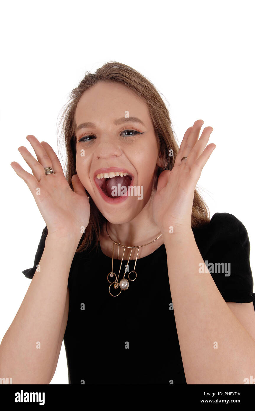 Young lovely woman screaming Stock Photo