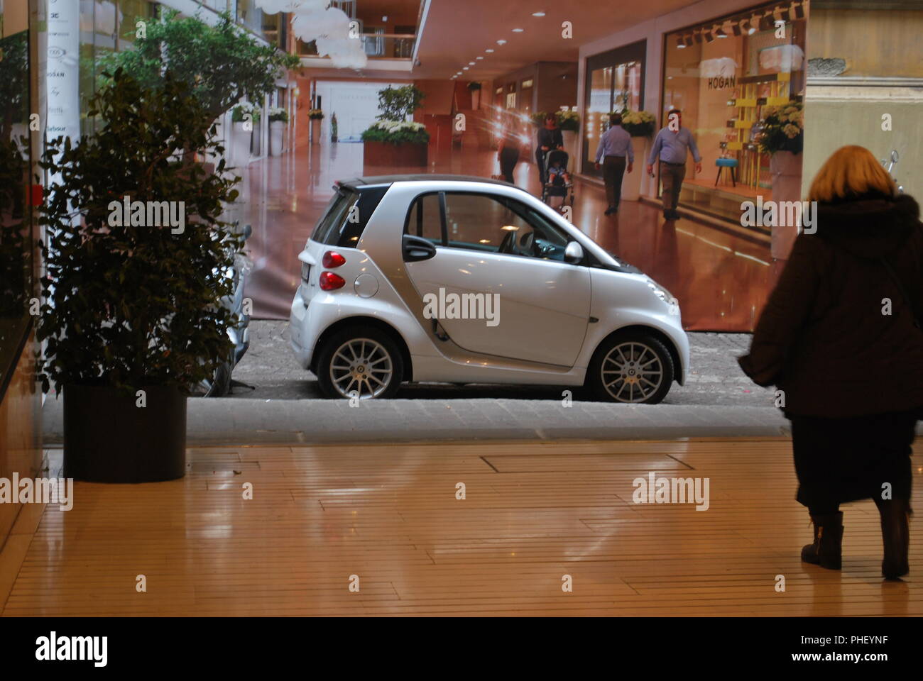 white small Smart car Bologna Italy January 2018 Stock Photo