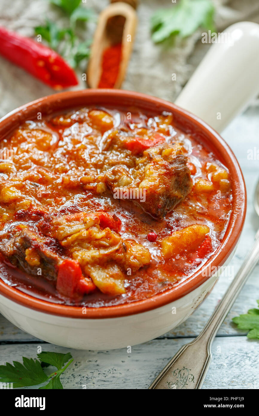 Goulash with beef. Hungarian cuisine. Stock Photo