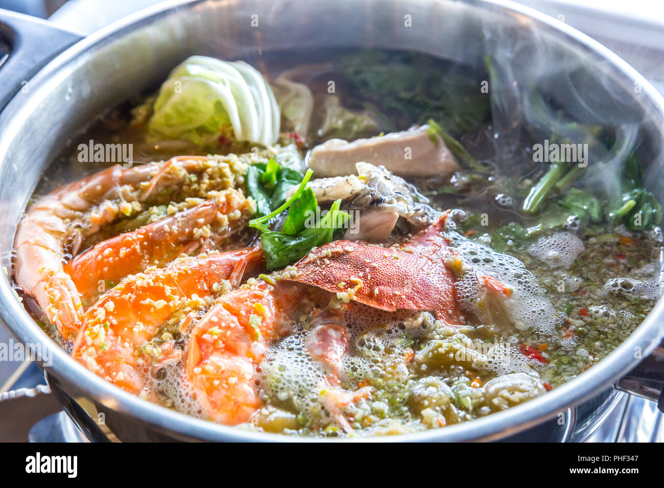 Seafood hot pot Stock Photo Alamy