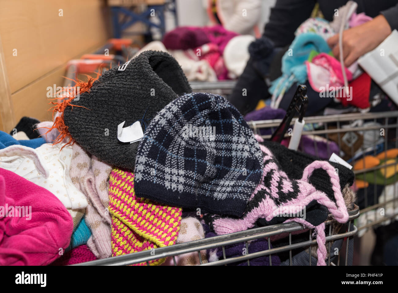 Clothes flea market offers suitable and affordable children's clothing Stock Photo