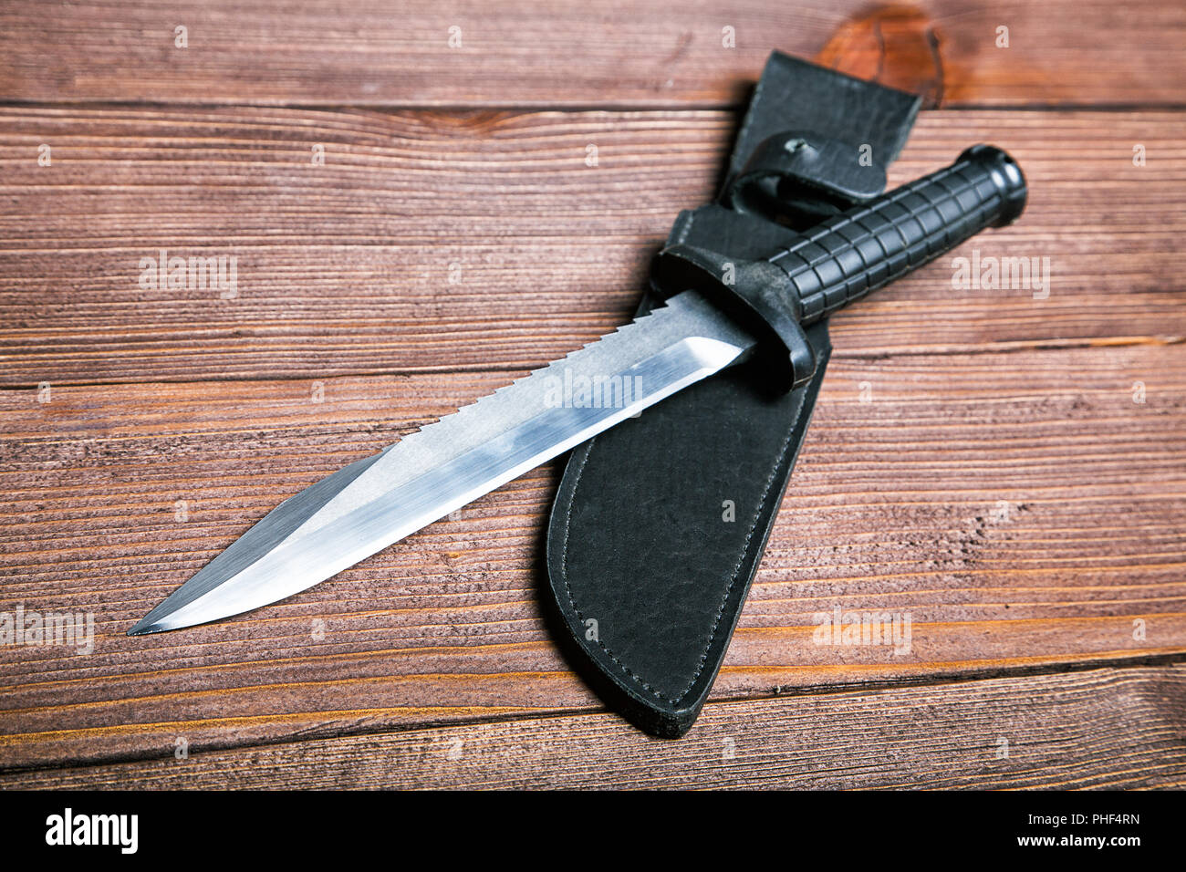 Knives with large blades on the table close-up Stock Photo