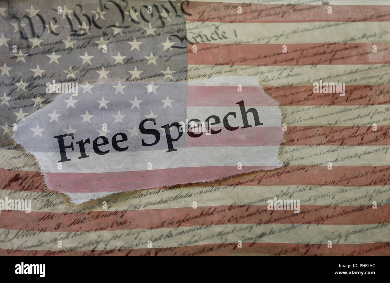 Free Speech, Constitution and flag Stock Photo