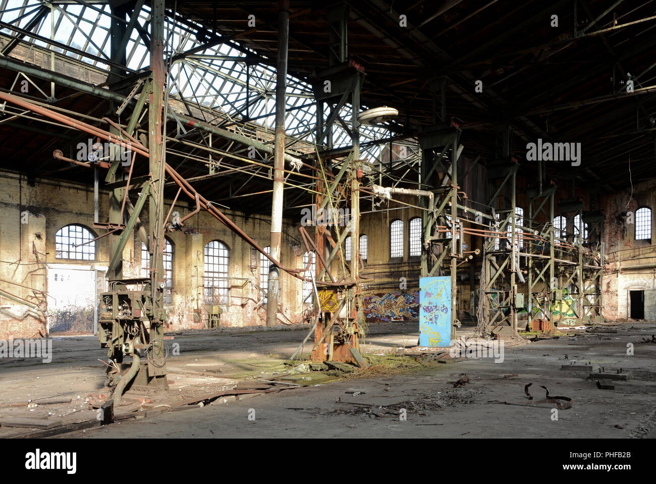 Factory hall of a disused factory in Magdeburg Stock Photo