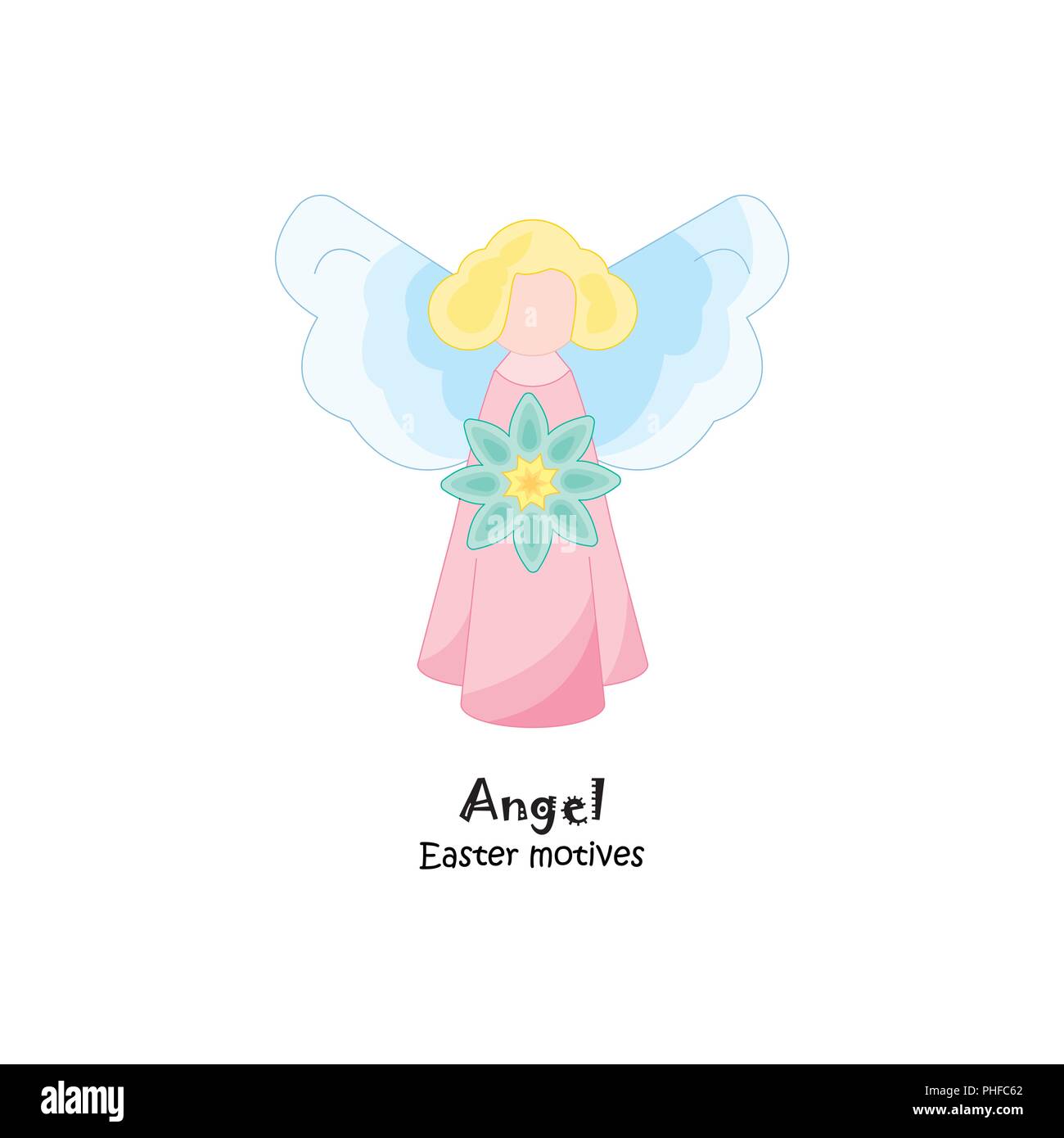 Color vector illustration. Angel with a flower Stock Vector