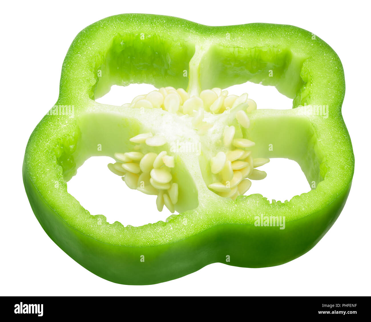 Green bell peppers slice (cross section), with seeds and placenta