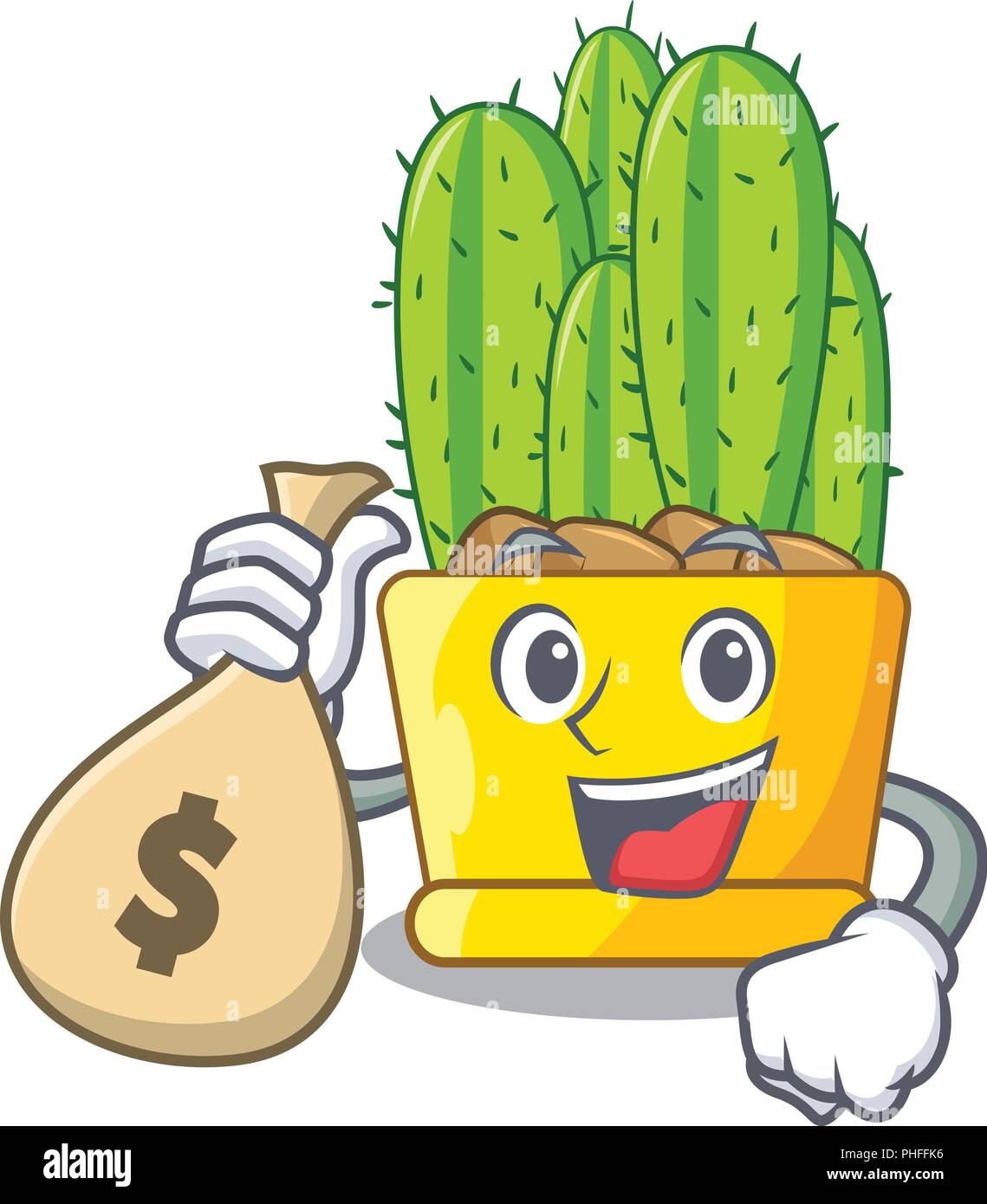 With money bag green cereus cactus on character cartoon vector illustration Stock Vector