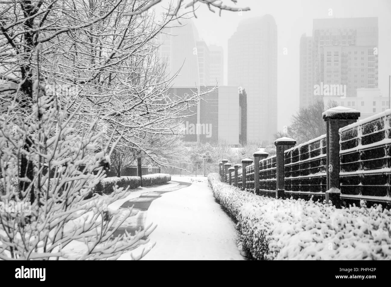 rare wintry mix around charlotte city streets in north carolina Stock Photo