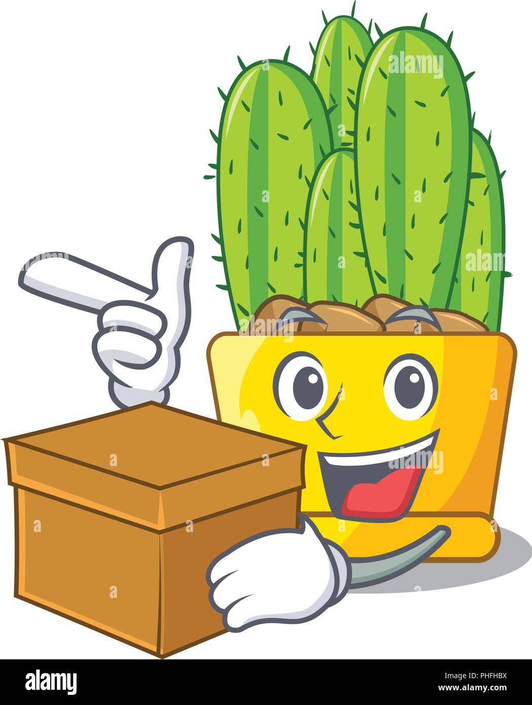With box cereus cactus bouquet on character cartoon vector illustration Stock Vector