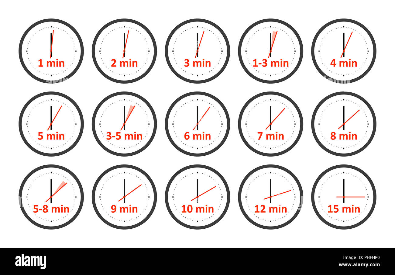 A set of clocks showing short time measurement Stock Photo