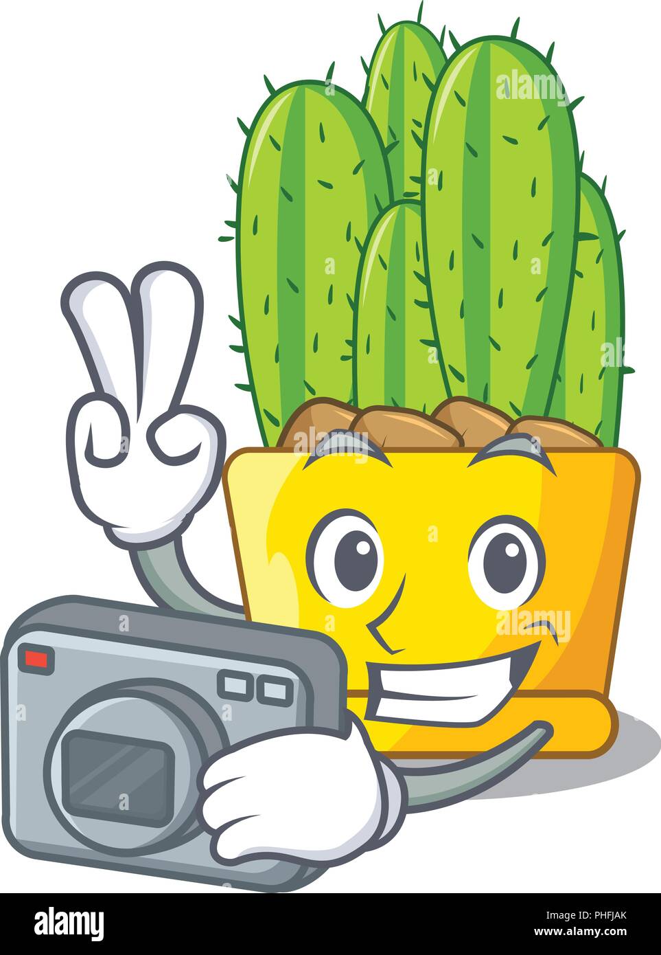 Photographer cereus cactus in a pot cartoon vector illustration Stock Vector