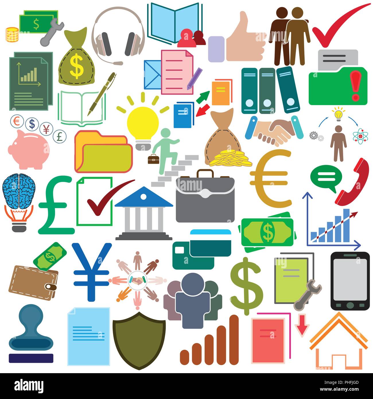Business icons (sign) set colored vector illustration Stock Vector ...