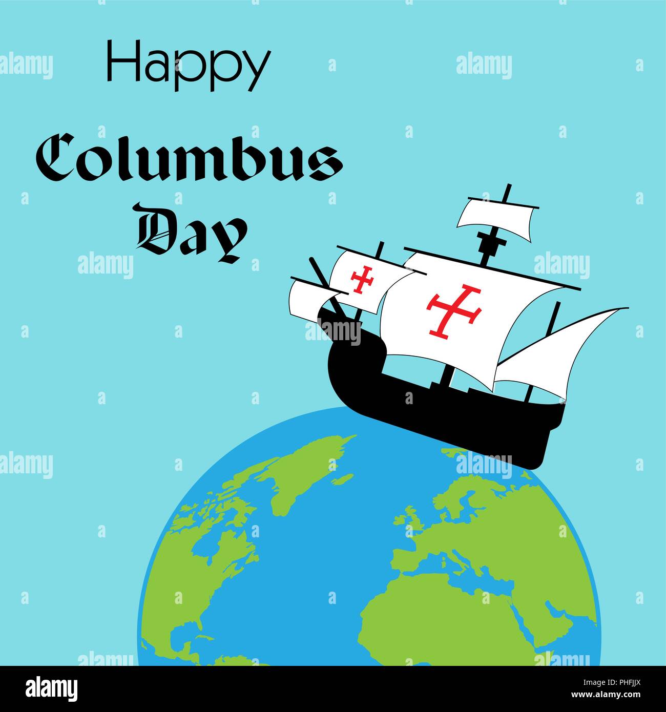 Happy Columbus Day. The trend calligraphy. Vector illustration on blue