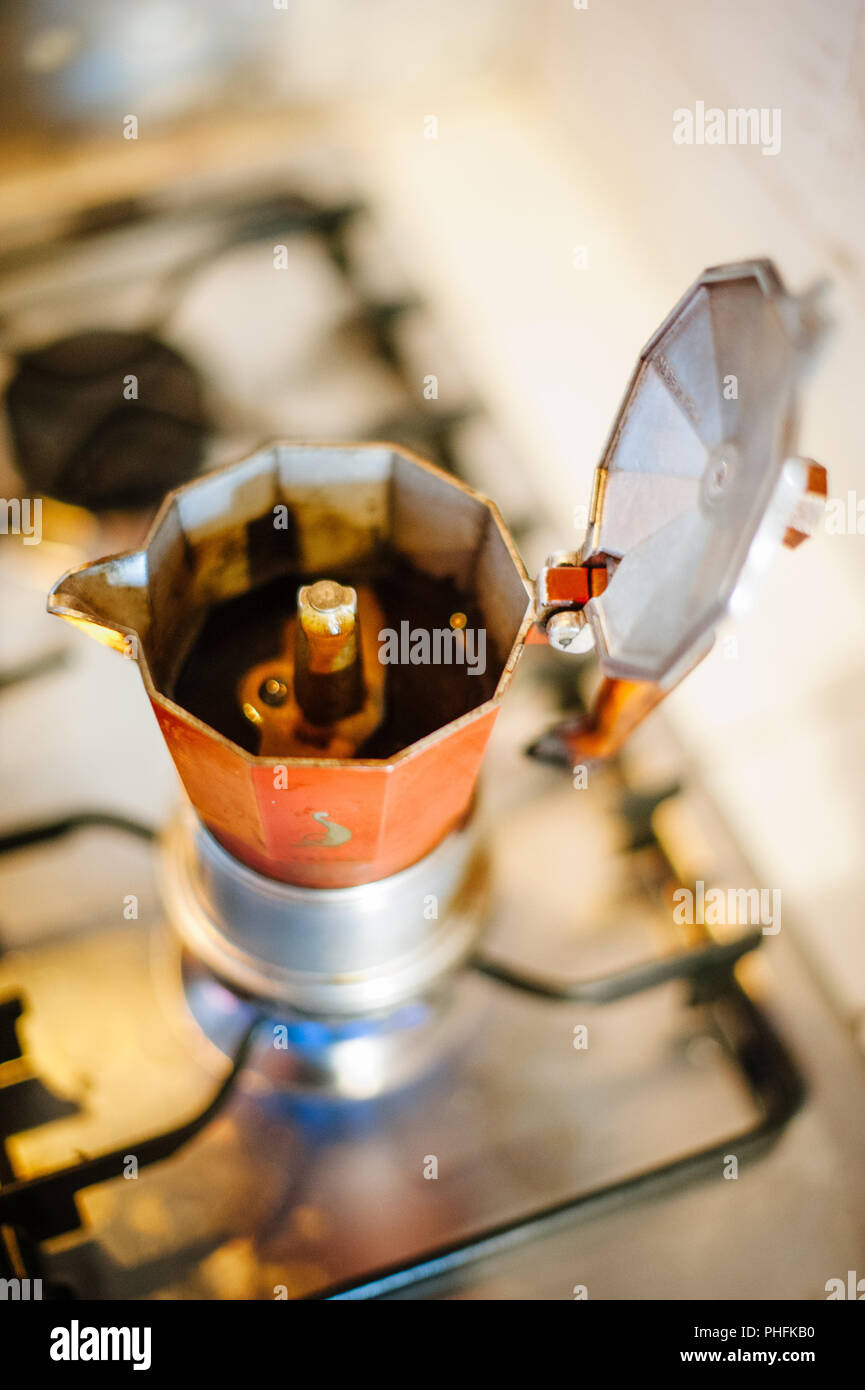Italian coffeepot on the stove with coffee ready Stock Photo Alamy