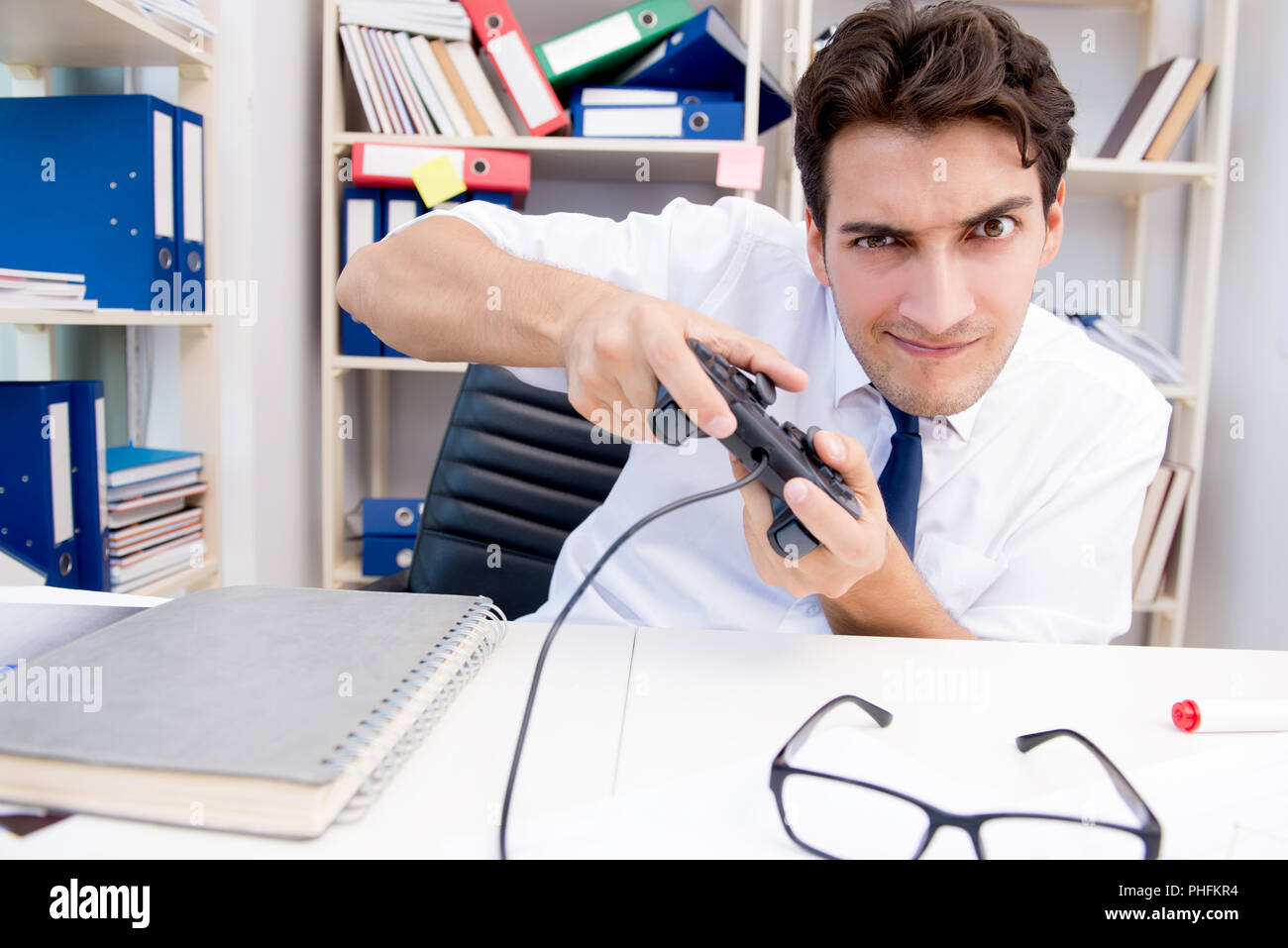 Employee playing computer games in the office Stock Photo Alamy