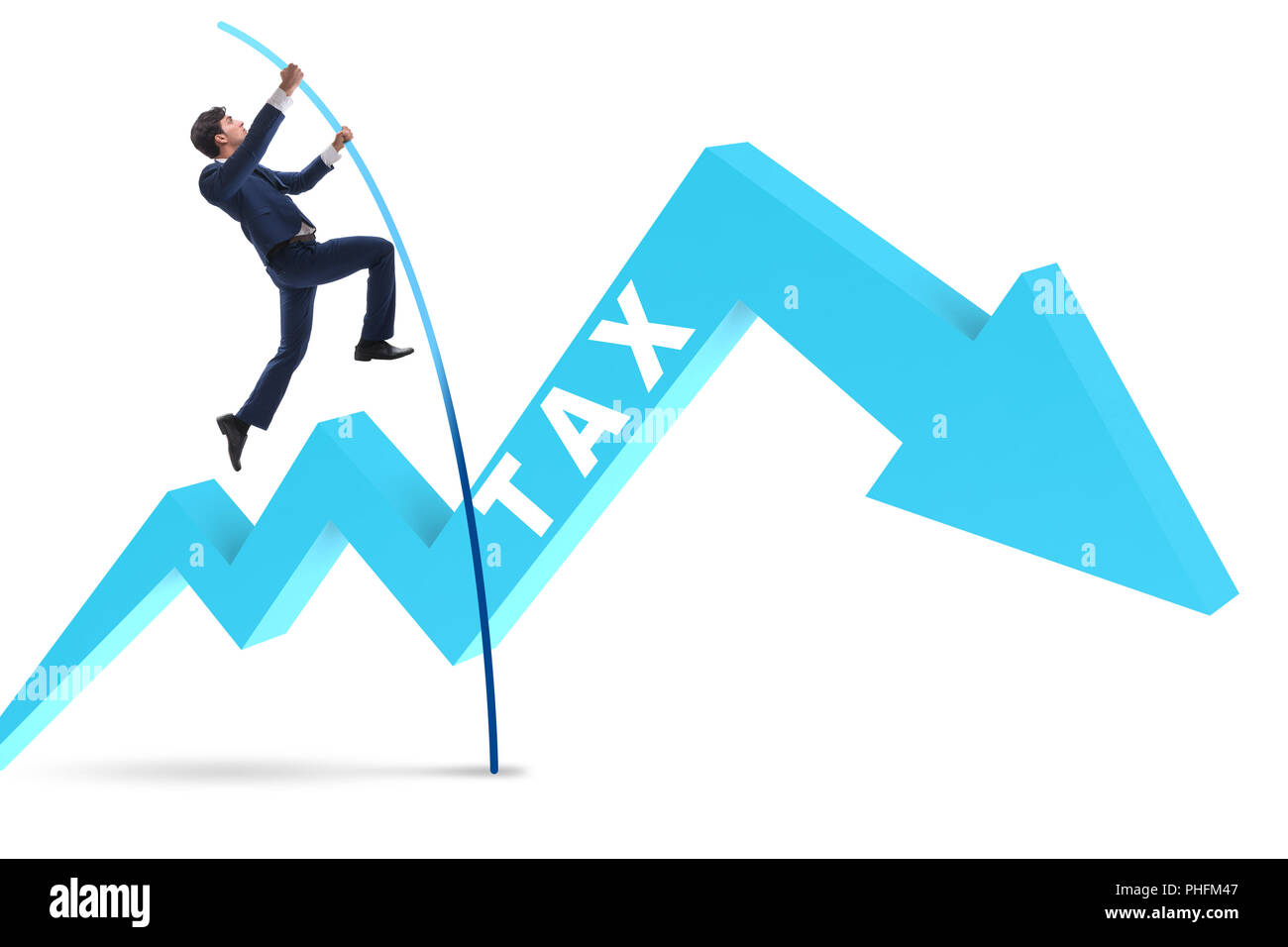 Businessman jumping over tax in tax evasion avoidance concept Stock