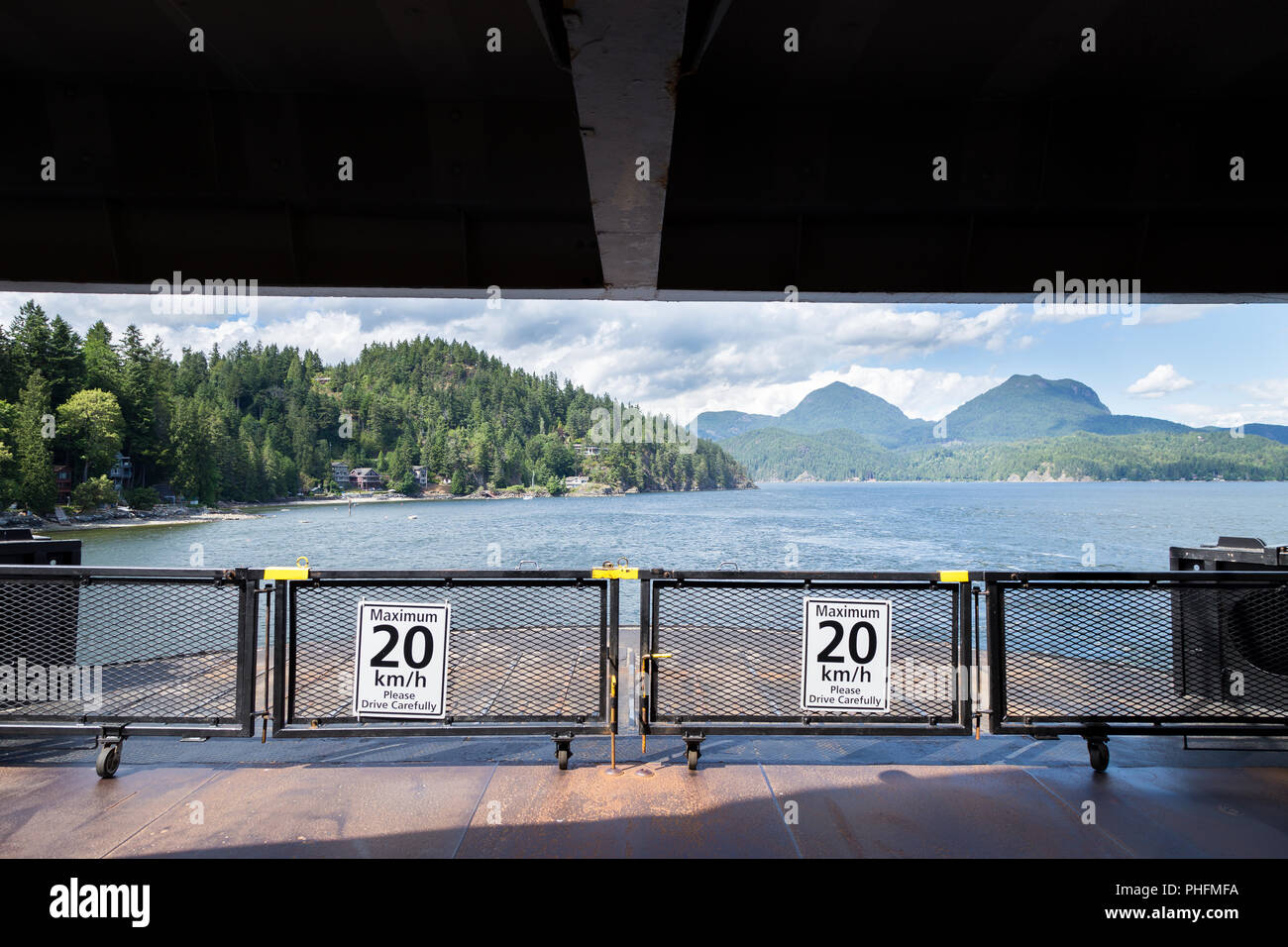 A view of the Sunshine Coast as seen from the deck of a ferry. Stock Photo