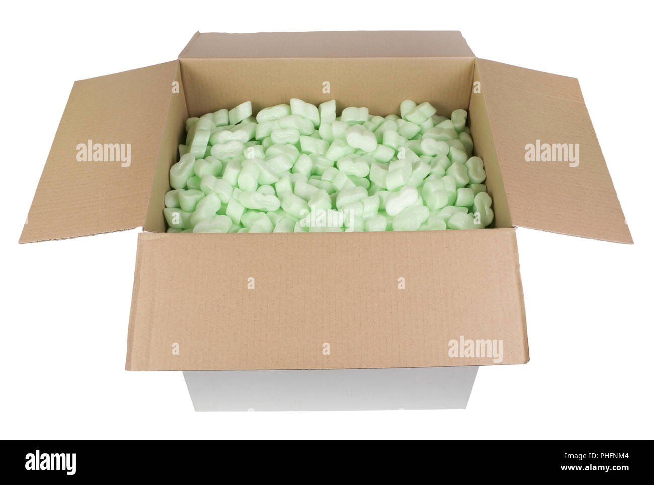 Cardboard box witch plastic protective granules Stock Photo