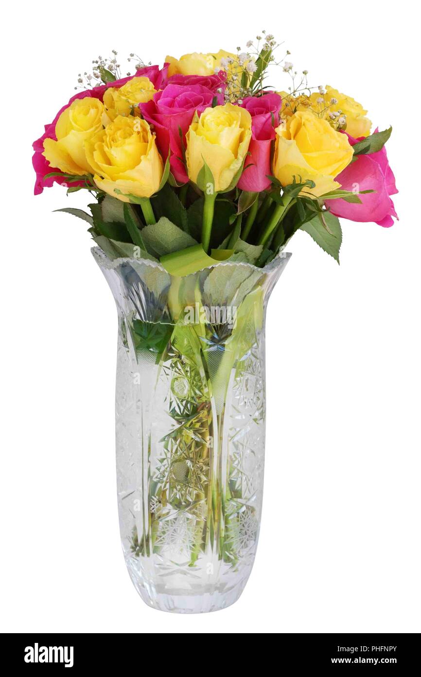 crystal vase with roses Stock Photo - Alamy