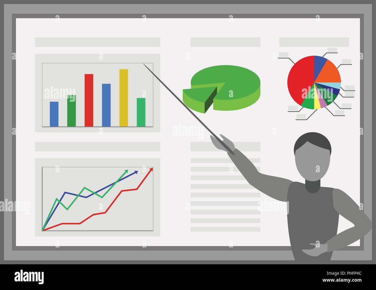 Color image. Analytics - speaker and graphics vector Stock Vector