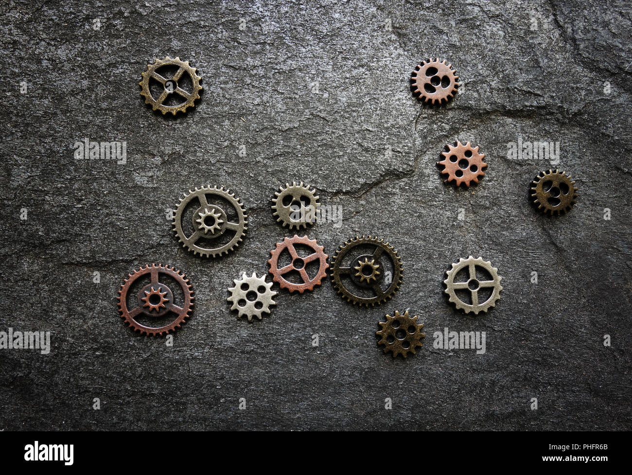 Assorted metal gears Stock Photo