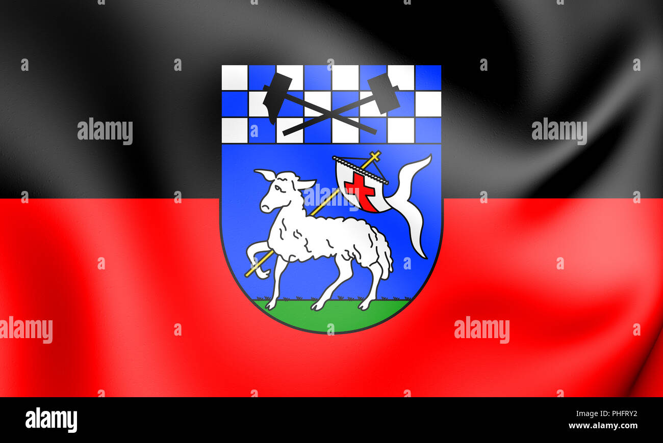 3D Flag of Penzberg (Bavaria), Germany. 3D Illustration. Stock Photo