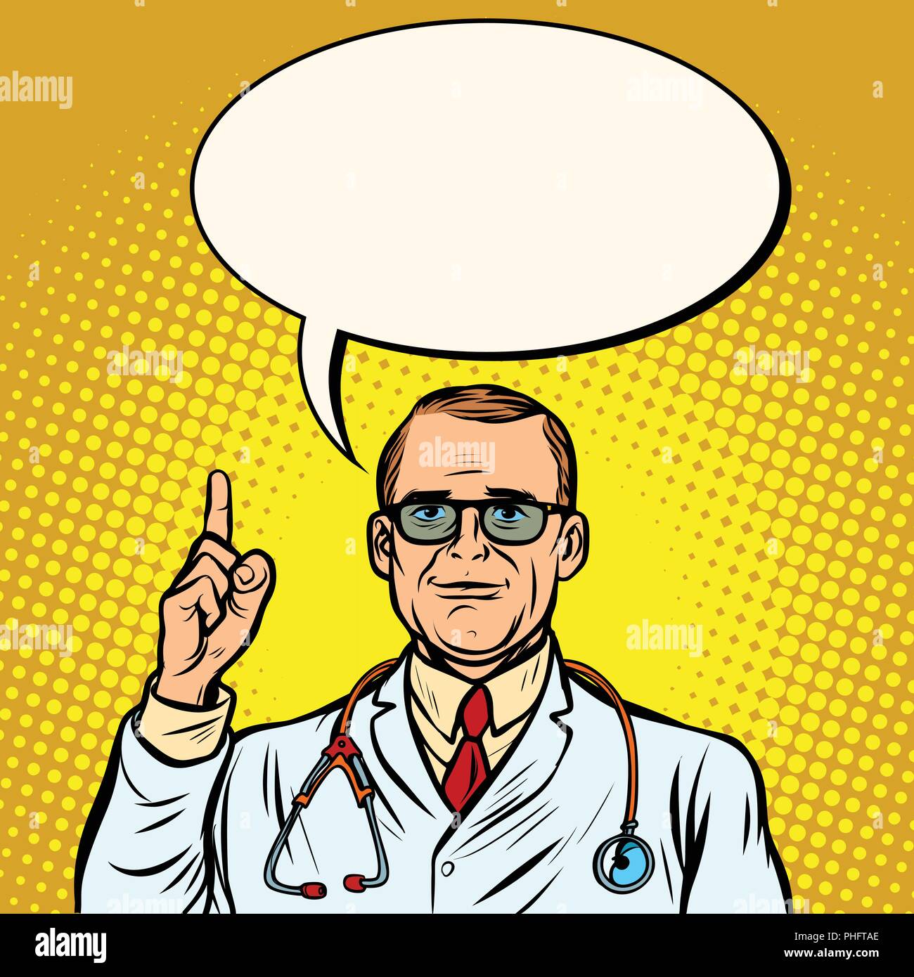 male doctor. Medicine and health. Comic cartoon pop art retro vector illustration drawing Stock Vector