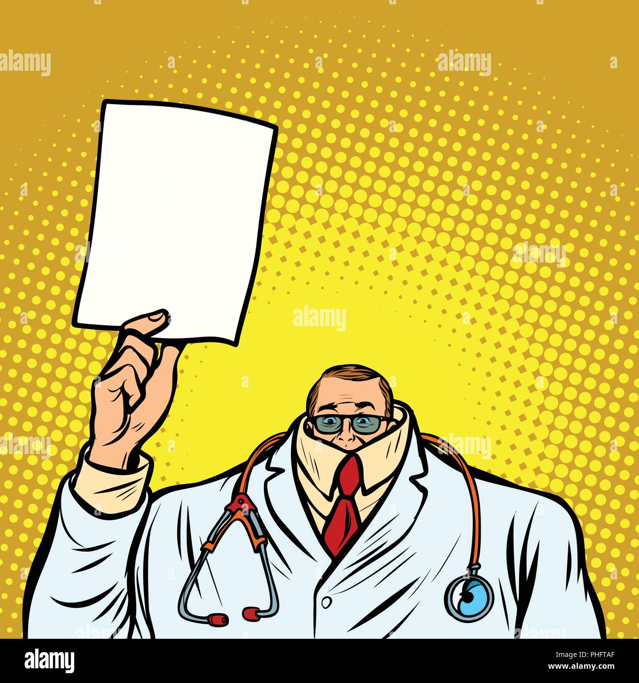 help information cowardly male doctor. Medicine and health. Comic cartoon pop art retro vector illustration drawing Stock Vector