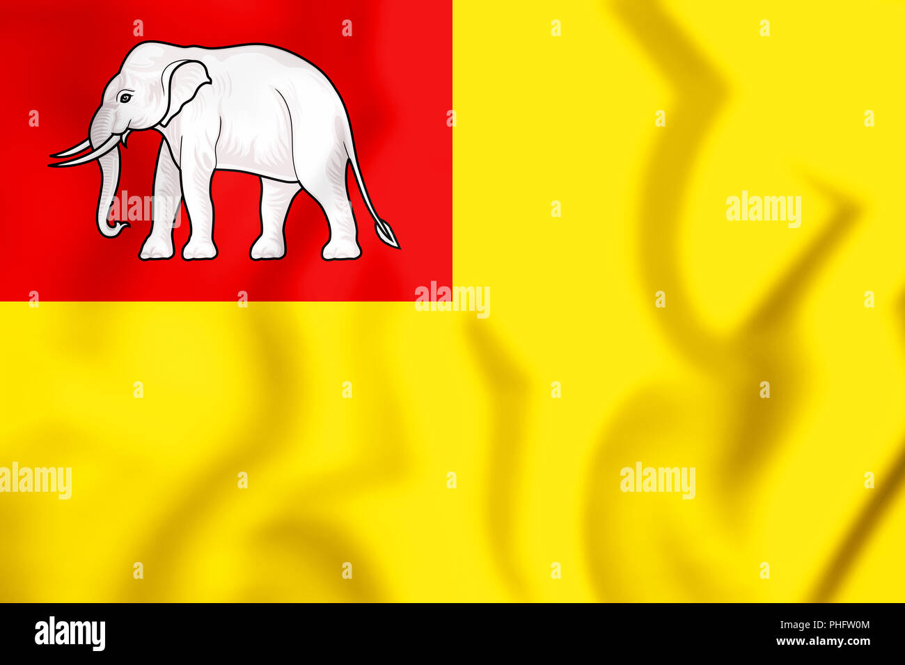 3D Flag of the Kingdom of Vientiane (1707-1828). 3D Illustration. Stock Photo