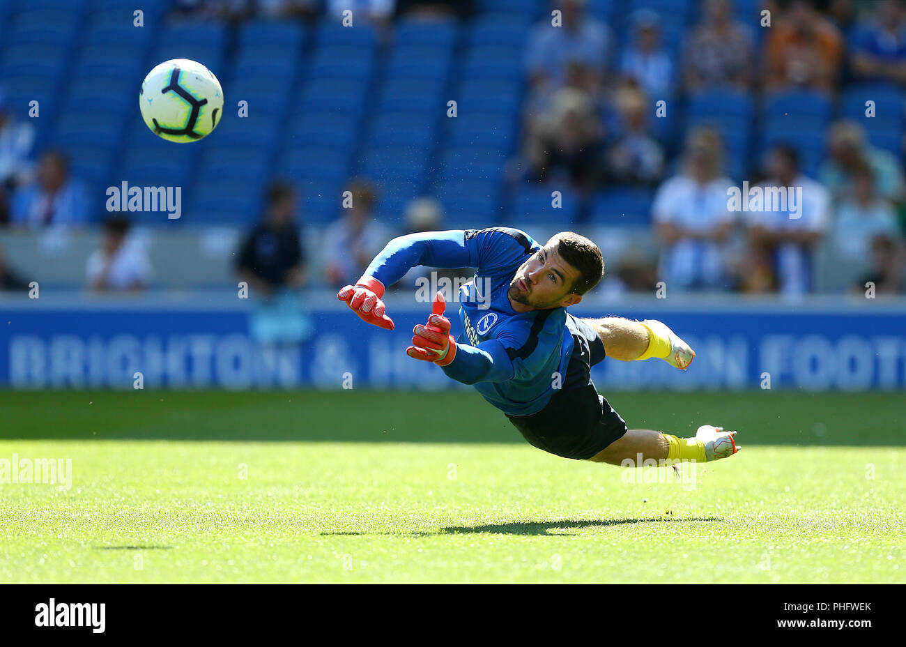 Brighton & Hove Albion goalkeeper Mathew Ryan before the Premier League match at the AMEX Stadium, Brighton. PRESS ASSOCIATION Photo. Picture date: Saturday September 1, 2018. See PA story SOCCER Brighton. Photo credit should read: Gareth Fuller/PA Wire. RESTRICTIONS: No use with unauthorised audio, video, data, fixture lists, club/league logos or 'live' services. Online in-match use limited to 120 images, no video emulation. No use in betting, games or single club/league/player publications. Stock Photo