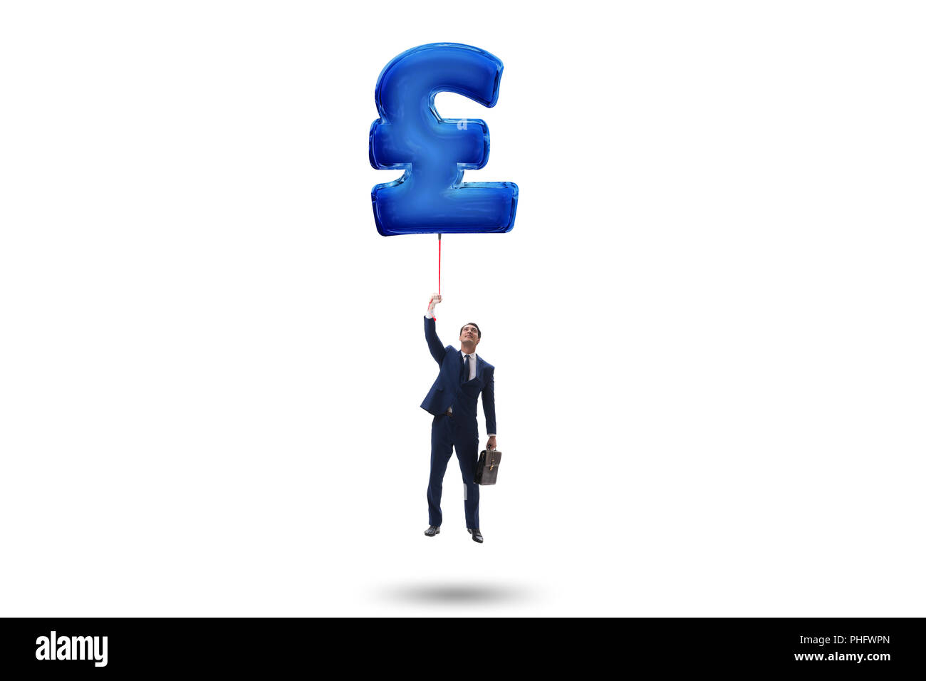 Businessman flying on british pound sign inflatable balloon Stock Photo ...