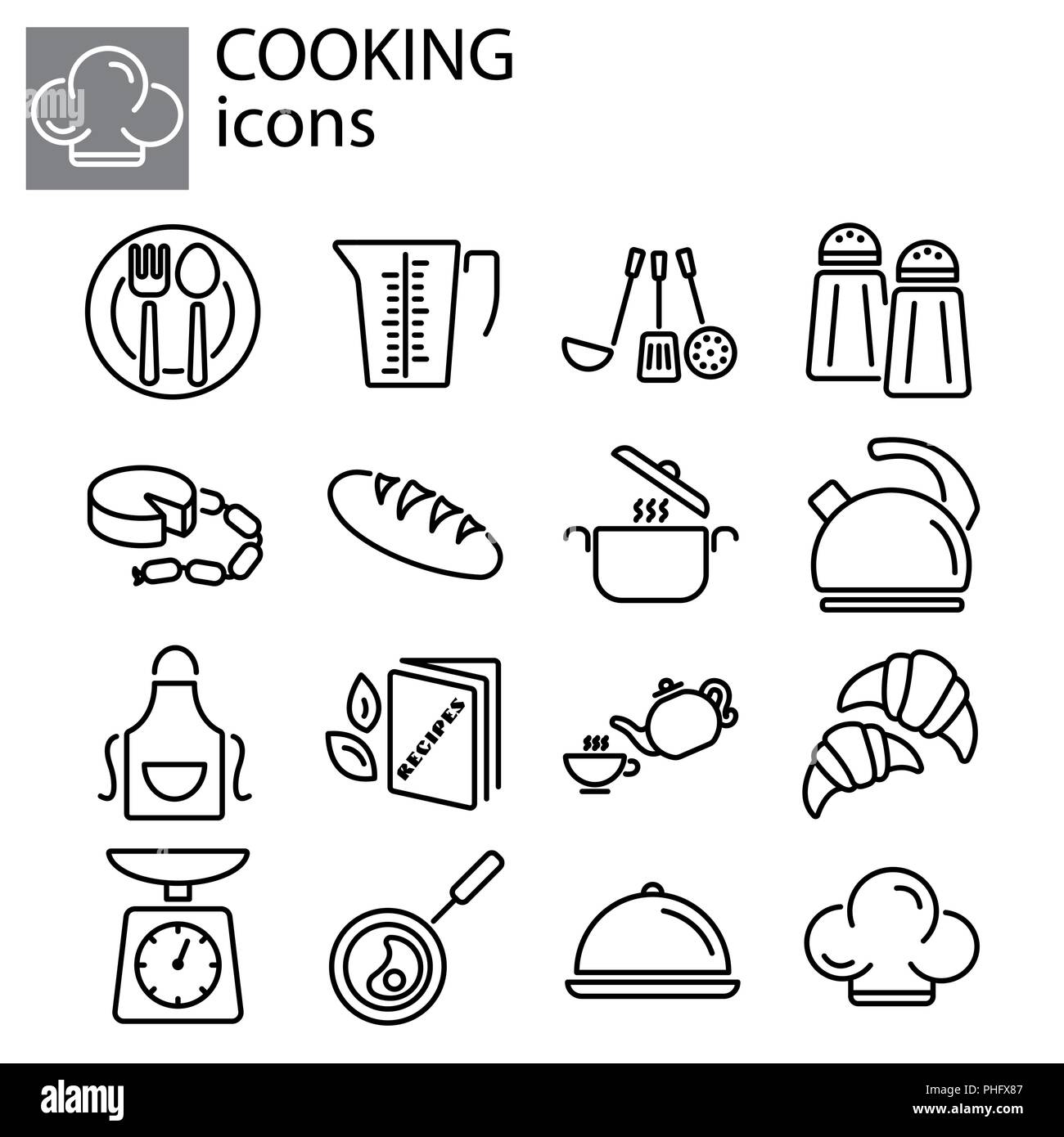 Web icons set. Cooking, kitchenware black on white background Stock Vector