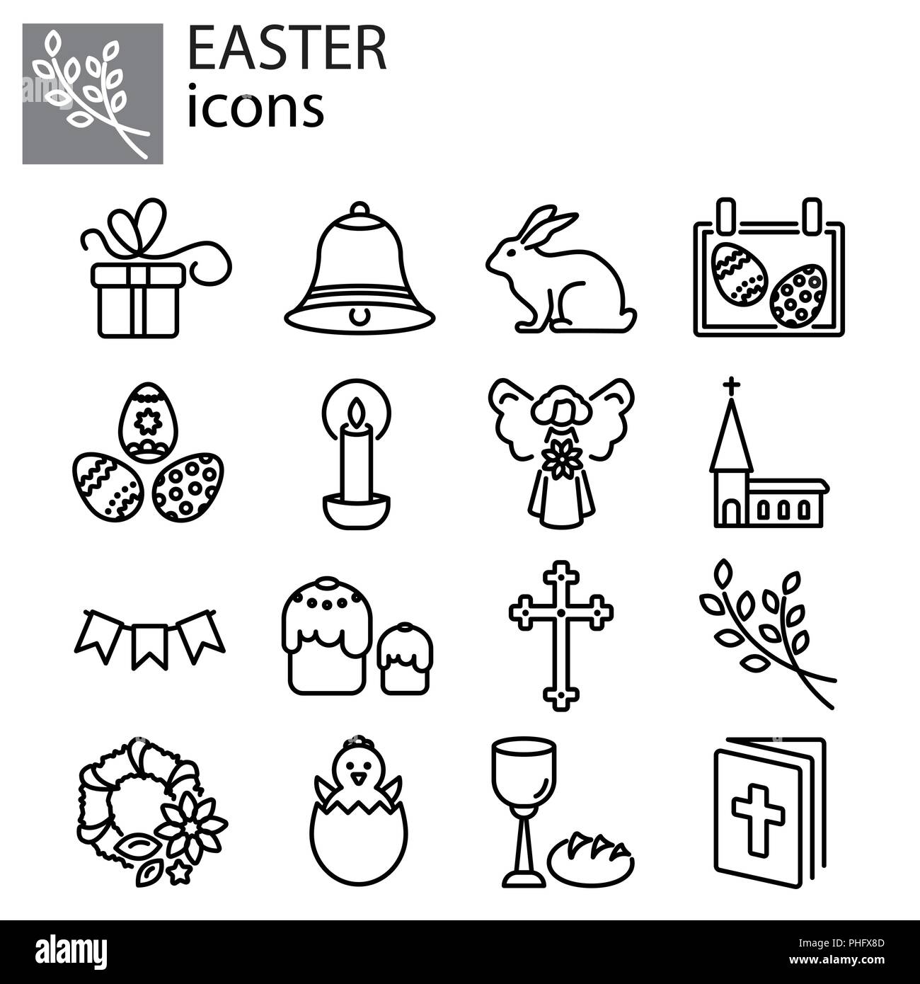 Web line set. Easter black on white background Stock Vector