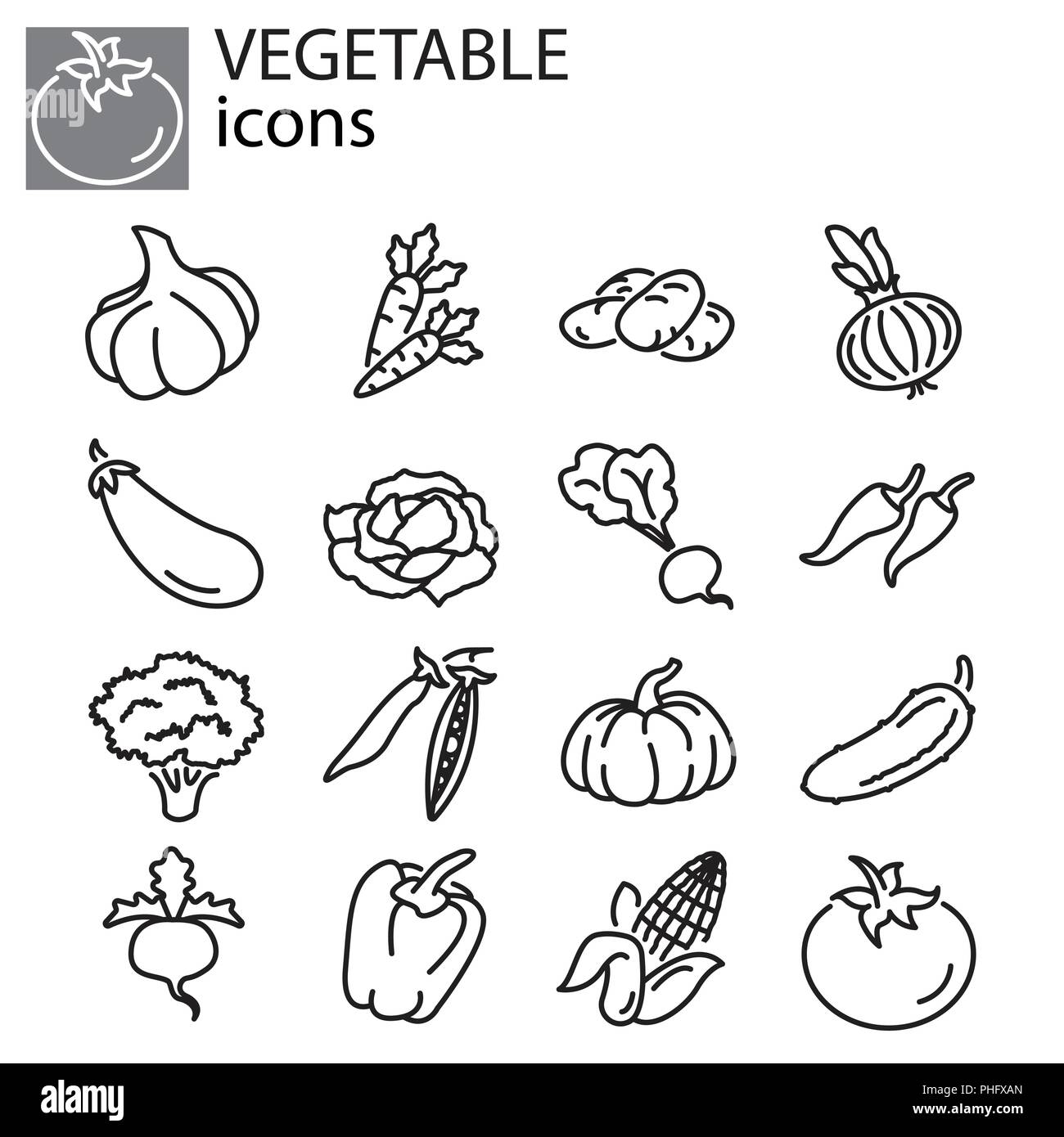 Web icons set - Vegetables black on white background Stock Vector