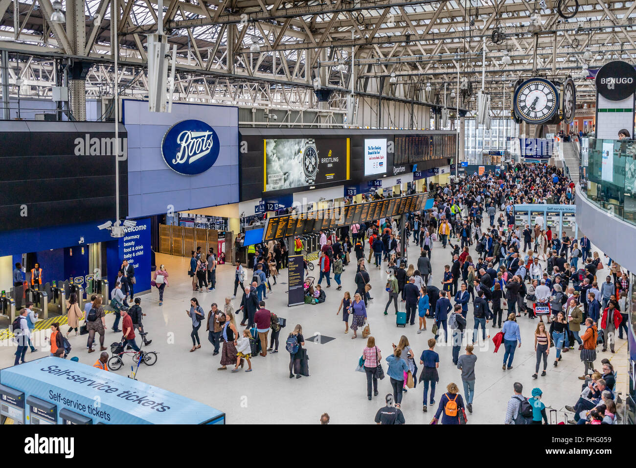 Busy Waterloo train station a terminus in central London with commuters during rush hour in 2018, London, England, UK Stock Photo