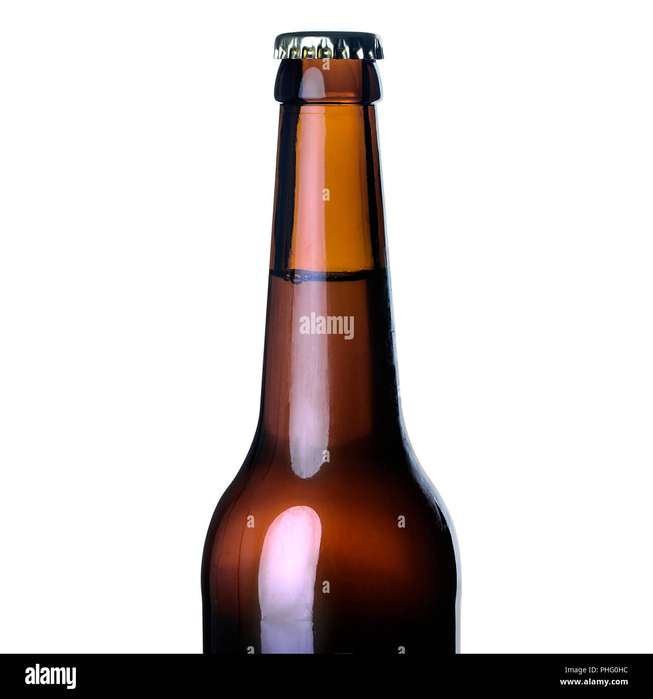 A brown beer bottle neck isolated on a white background Stock Photo Alamy