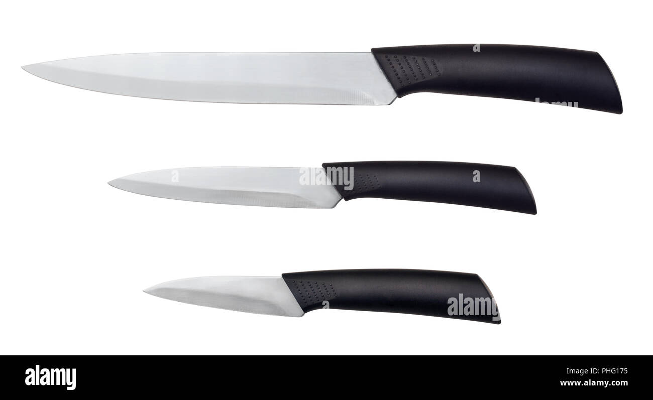 Set of black kitchen knives isolated on white background Stock Photo ...