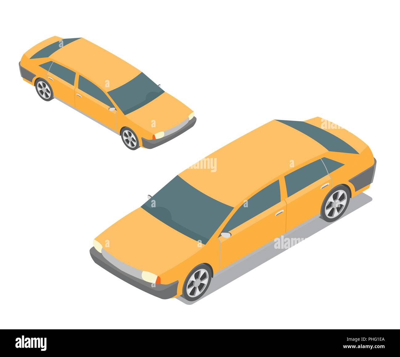 Flat 3d isometric yellow passenger car isolated on white. Build your